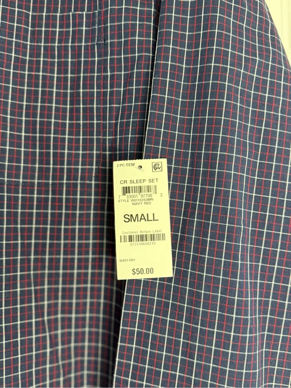 Club Room Men’s 2 Pc Oxford Plaid Cotton Pajama Set Small NWT Navy Red